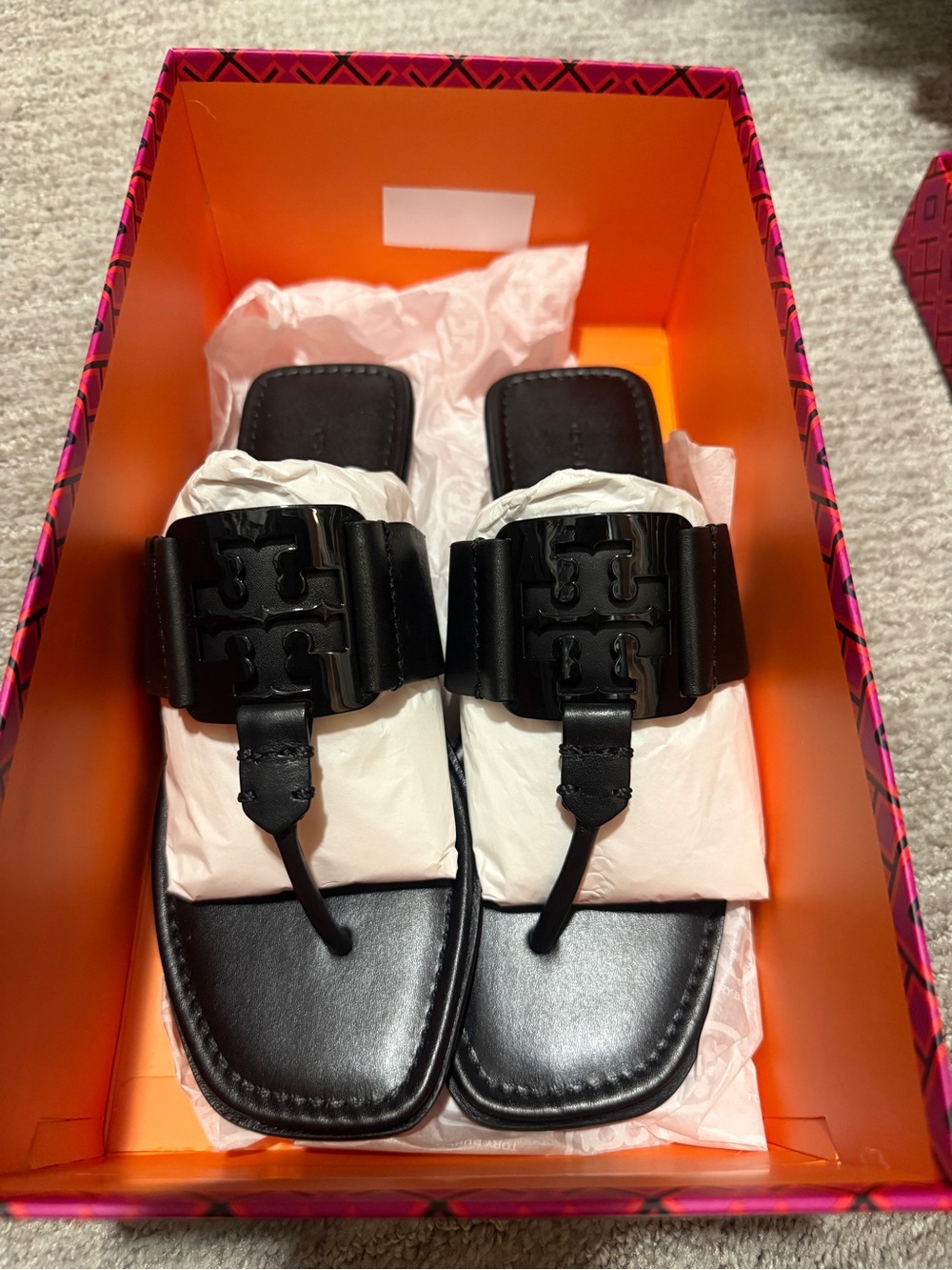 Tory Burch Black Logo Thong Sandals